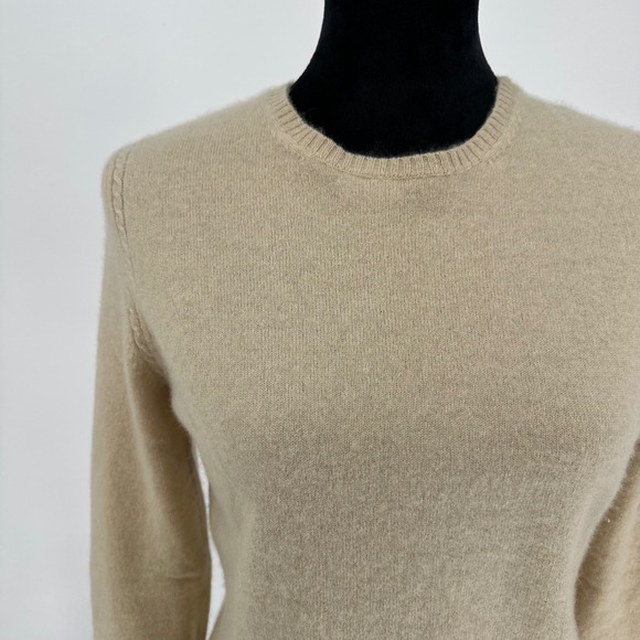Valerie Stevens 100% Cashmere Beige Knit Crewneck Sweater Chic Neutral Women's M - Picture 2 of 7